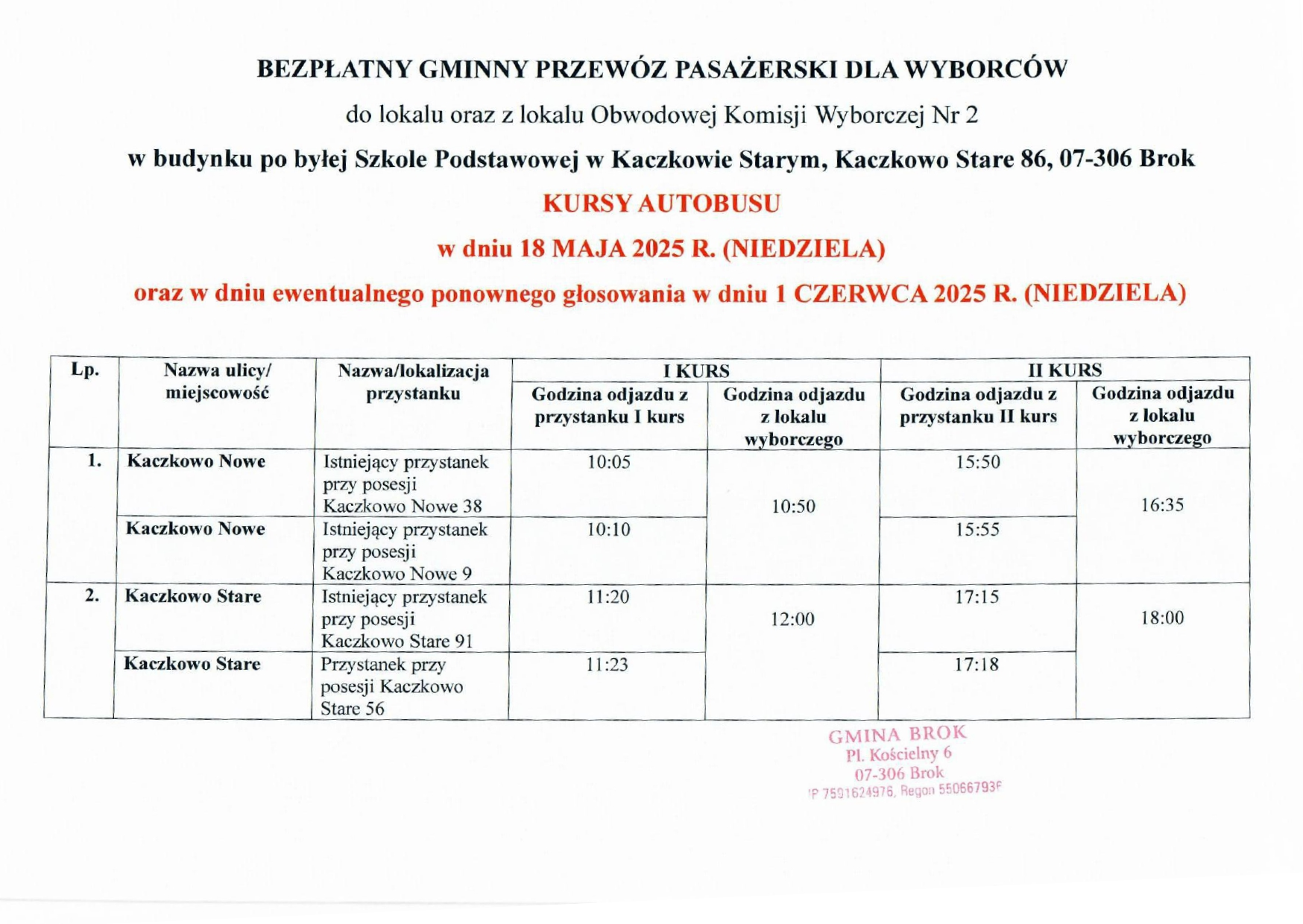 Bezpłatny gminny przewóz pasażerski dla wyborców