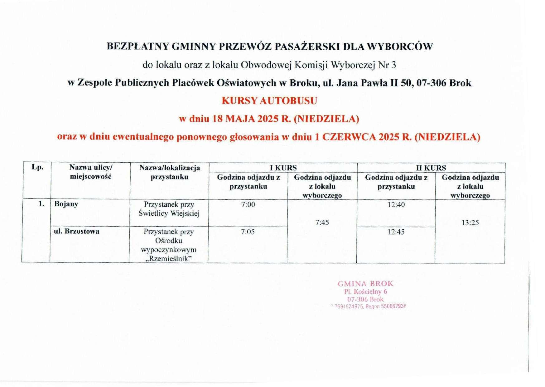 Bezpłatny gminny przewóz pasażerski dla wyborców