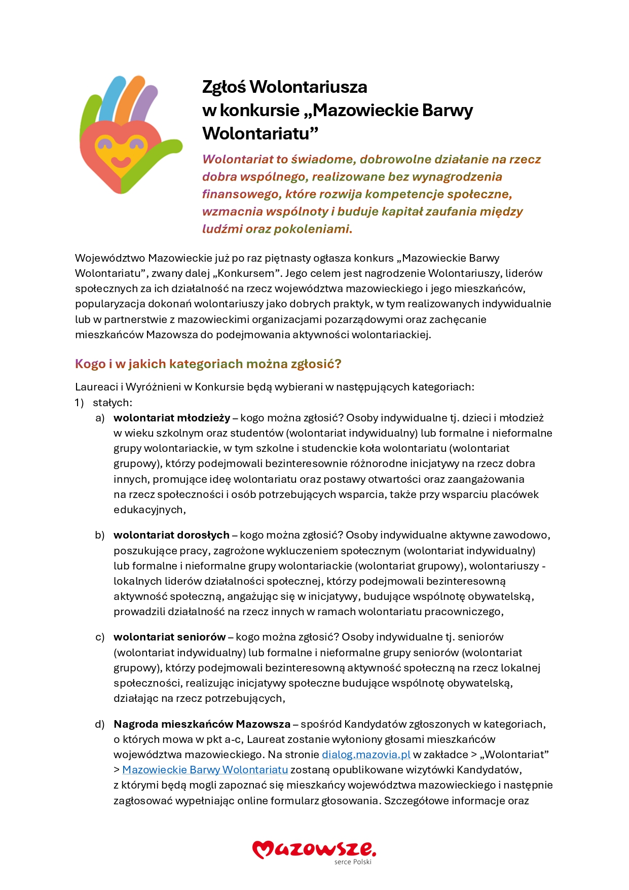 Konkurs „Mazowieckie Barwy Wolontariatu”