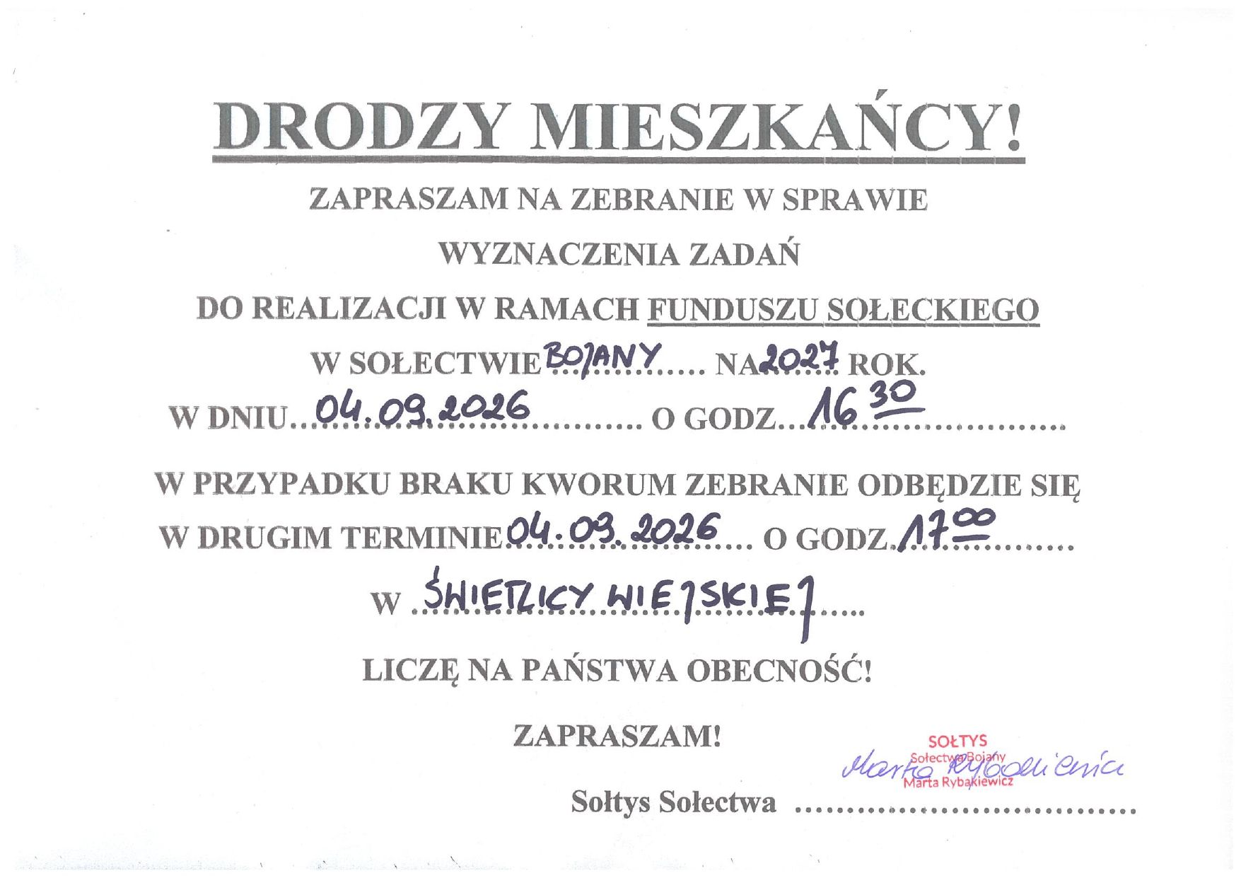 Zebranie wiejskie sołectwa Bojany